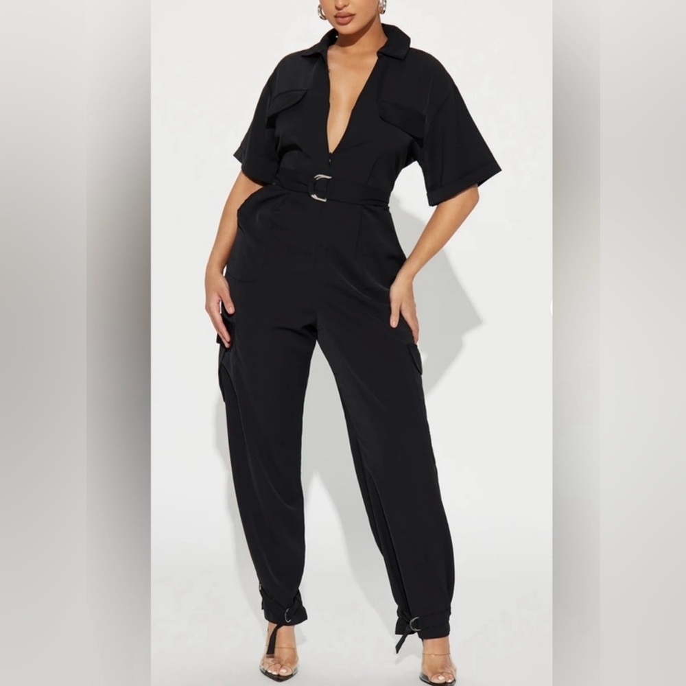 Chic Black Belted Jumpsuit